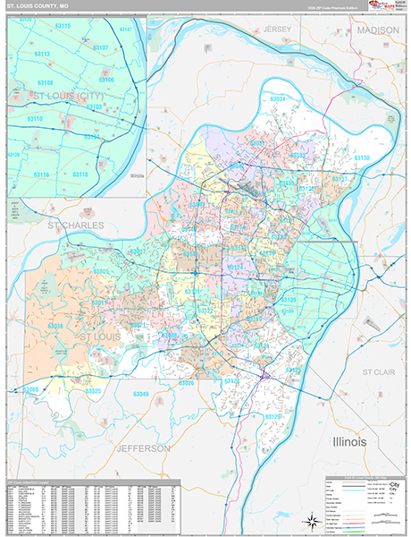 St. Louis County, MO Map Premium Style